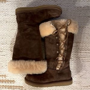 UGG brown suede lace up tall boots Size 6